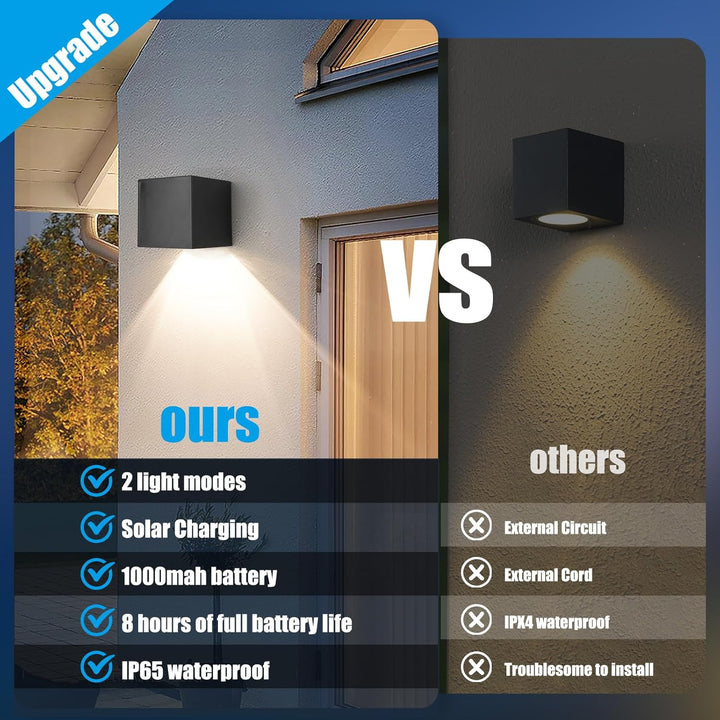 Solar Wandleuchte Aussen, 4 Stück Solarlampen für Aussen Garten mit 2 Beleuchtungsmodi, IP65 Wasserd