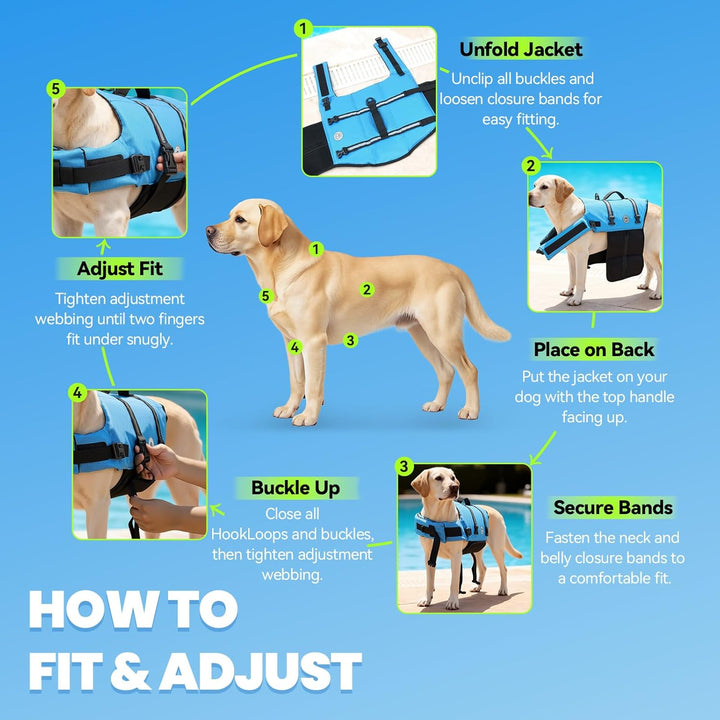 VIVAGLORY Ripstop Hunde Rettungsweste für Kleine Mittel Grosse Hunde Bootfahren, Hund Schwimmweste m