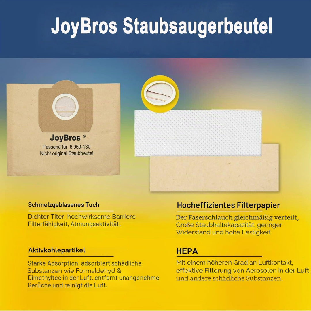 JoyBros 15-Stück Staubbeutel für Kärcher wd3 wd 3 wd3P wd3.200 Premium 6.959-130.0 6.904-051.0 MV3 A