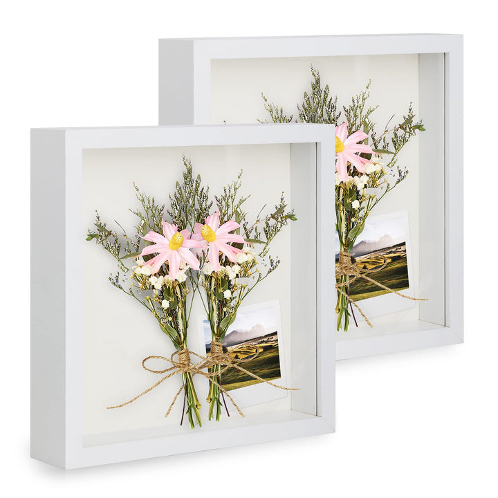 2er 3D Bilderrahmen zum Befüllen, 3D Bilderrahmen Tiefer Objektrahmen 23 x 23 cm mit Transparente Ec