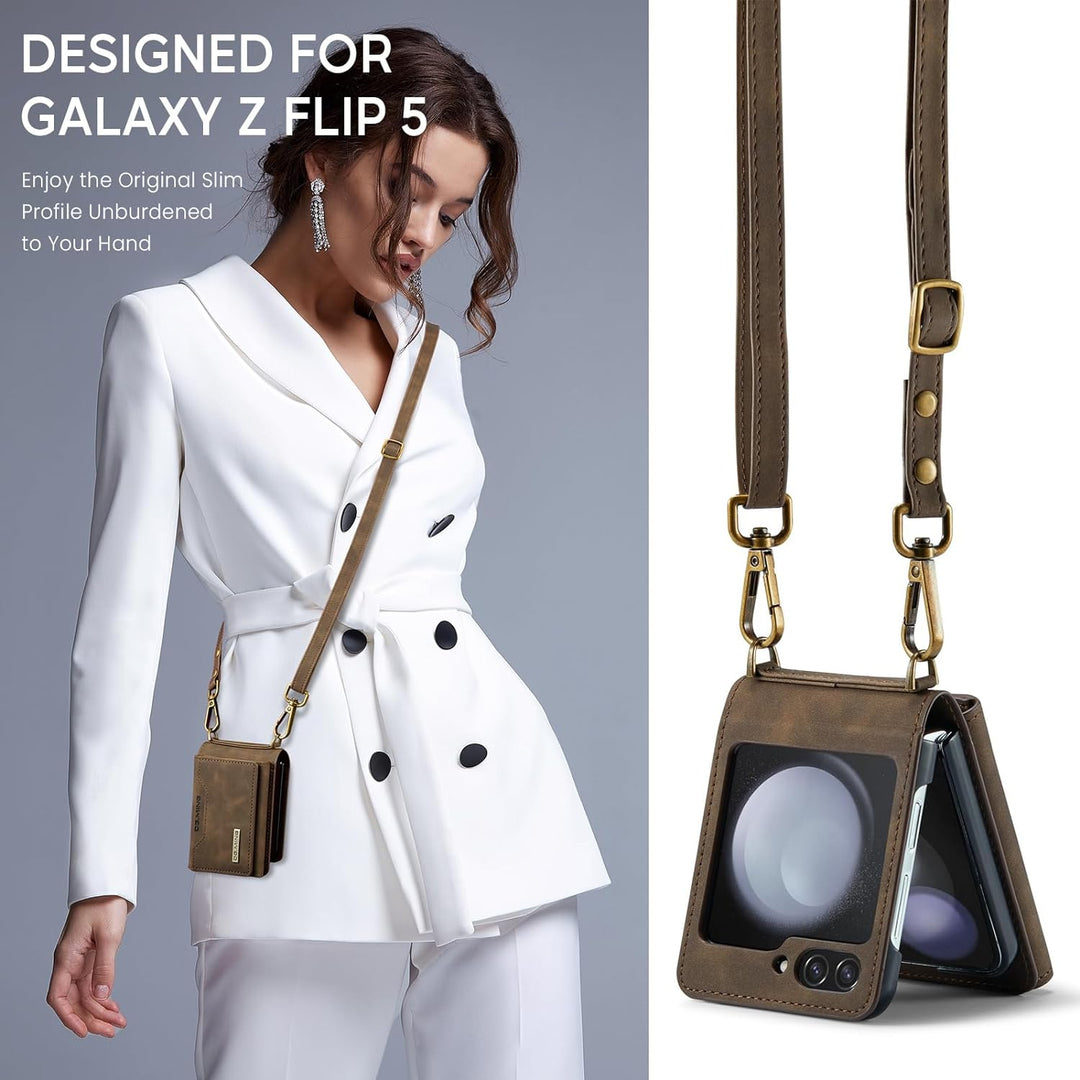 UDBKKDX Brieftasche Handyhülle für Samsung Galaxy Z Flip 5, hülle Mattes Leder mit Ständer Kameralin
