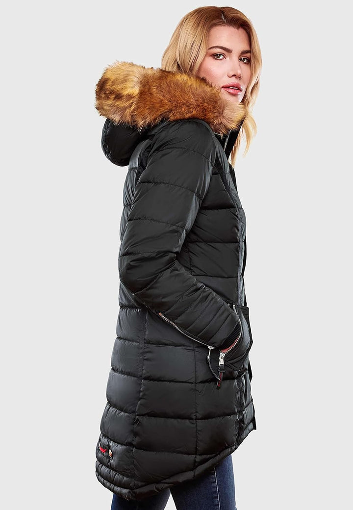 Navahoo Damen Warmer Winter Steppmantel Papaya XS-XXL M Schwarz, M Schwarz