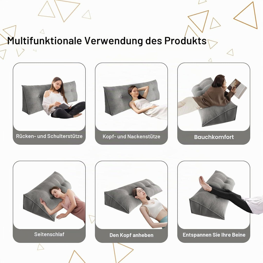 OHMG 140CM Rückenkissen,Lesekissen Für Bett Und Sofa,Praktisches Seitenfach,Removable Cover,Keilkiss