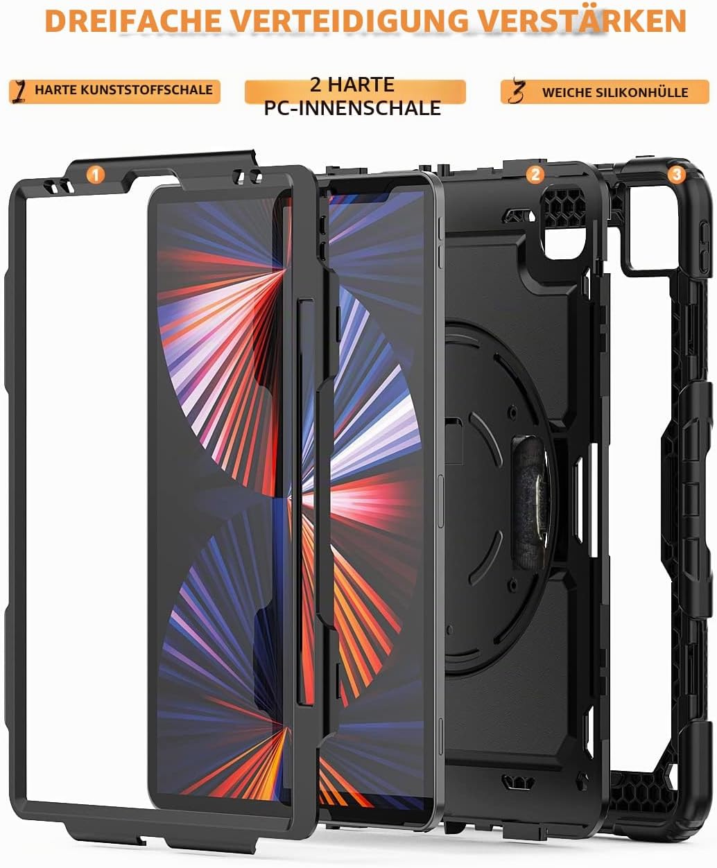Timecity Hülle für iPad Pro 12.9 Zoll (6./5./4./3. Generation 2022/2021/2020/2018) Stossfeste Schutz