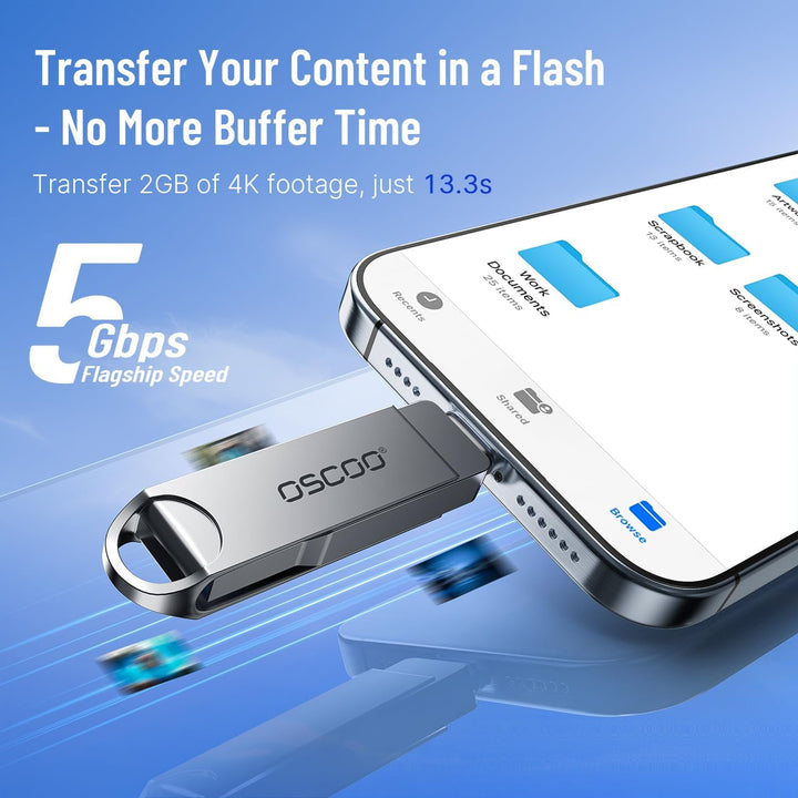256GB USB Flash Drive, USB 3.1 Gen 1 Dual USB-C & USB-A Memory Stick, Portable Thumb Drive for iPhon
