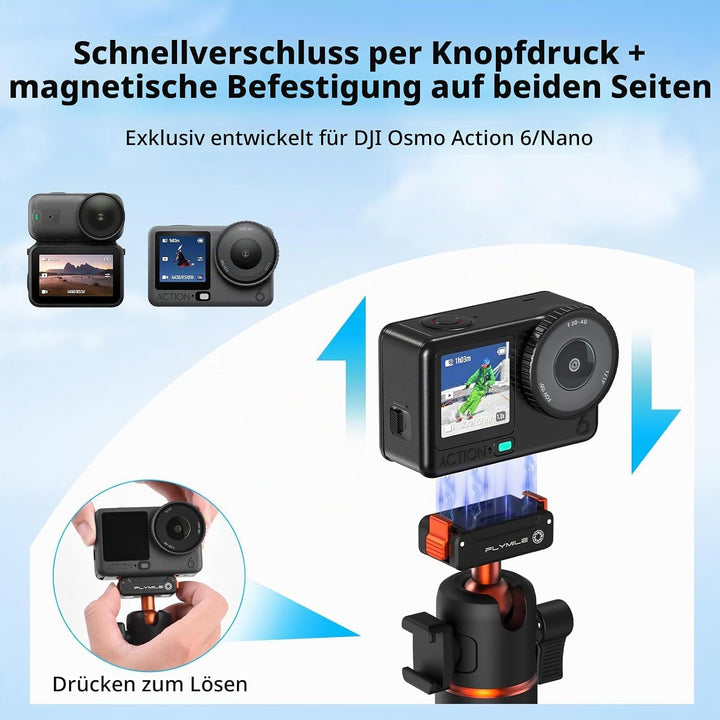 54cm Selfie Stick Stativ für DJI Osmo Action 6/Nano, Magnetische Schnellverschluss Selfie-Stick Ausz