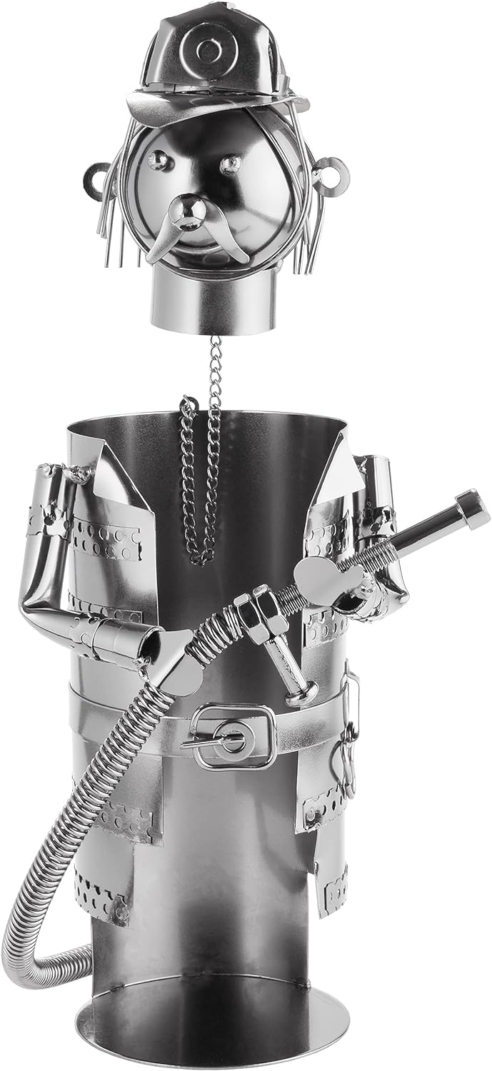 Brubaker Flaschenhalter Feuerwehrmann Metall Skulptur mit