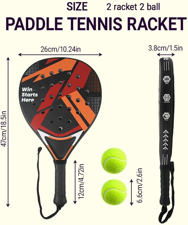 Padelschläger 2er Set, ABS-Oberfläche & EVA-Schaumkern, Strand-Tennis-Paddel mit 2 Bällen & Tragetas