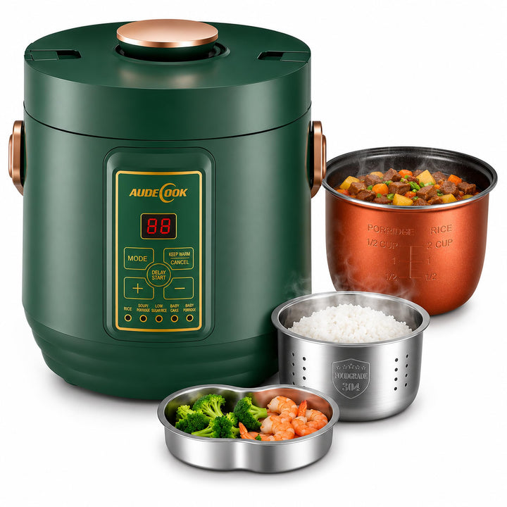 Audecook Reiskocher klein 1.2 L mit Low Sugar Funktion Für 1-2 Personen Multikocher mit 7 Programme