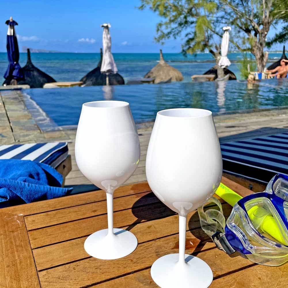 DoimoFlair Weingläser aus Kunststoff bruchsicher Weinbecher Sektgläser Plastik Weiss 51 cl. Set 6 St