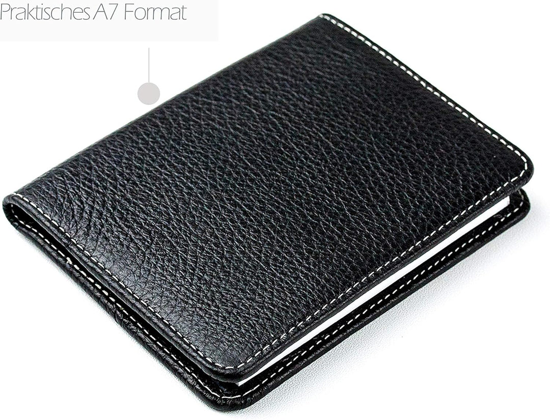 DELMON VARONE - Personalisierbares Notizblock Etui DIN A7 aus Premium Leder Soft Grain schwarz, Tasc