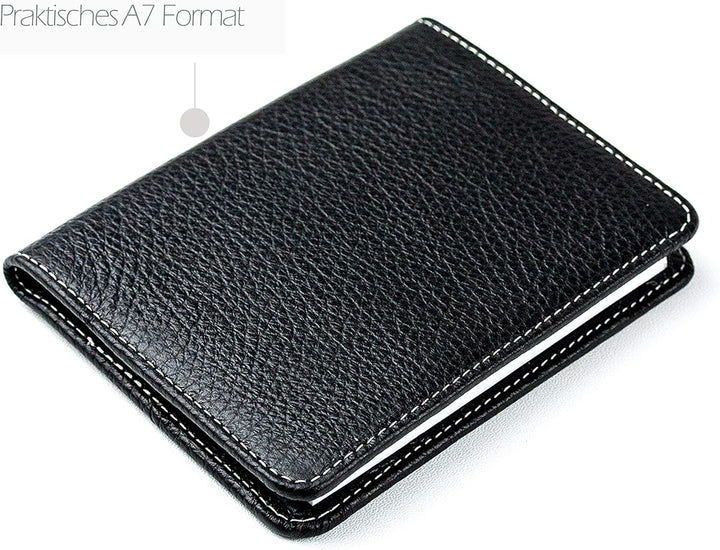 DELMON VARONE - Personalisierbares Notizblock Etui DIN A7 aus Premium Leder Soft Grain schwarz, Tasc