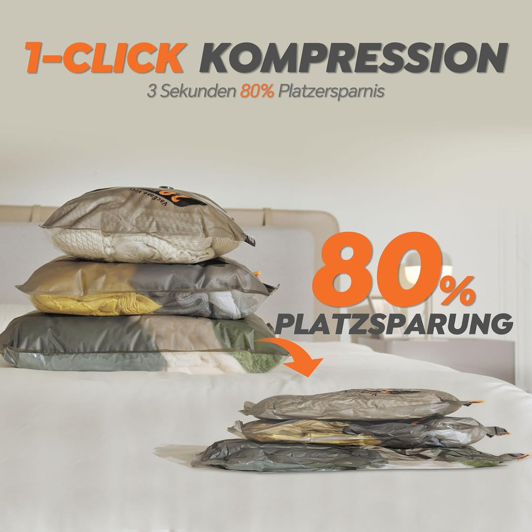 Vacbird Vakuumbeutel für Kleidung mit Kabellose Vakuumpumpe, 25 Stück (10x 40x54cm, 10x 47x64cm, 5x