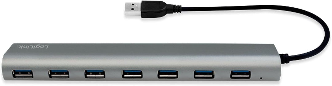 LogiLink UA0308 USB 3.0 Hub für PC/Laptop, 7-Ports Aluminiumgehäuse Silber USB 3.0 7-Port, USB 3.0 7