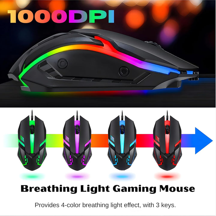 Gaming Tastatur Maus Headset Set mit Mousepad 4 in 1 RGB Gaming Combo Set für PC/PS4/Xbox-Gamer, RGB