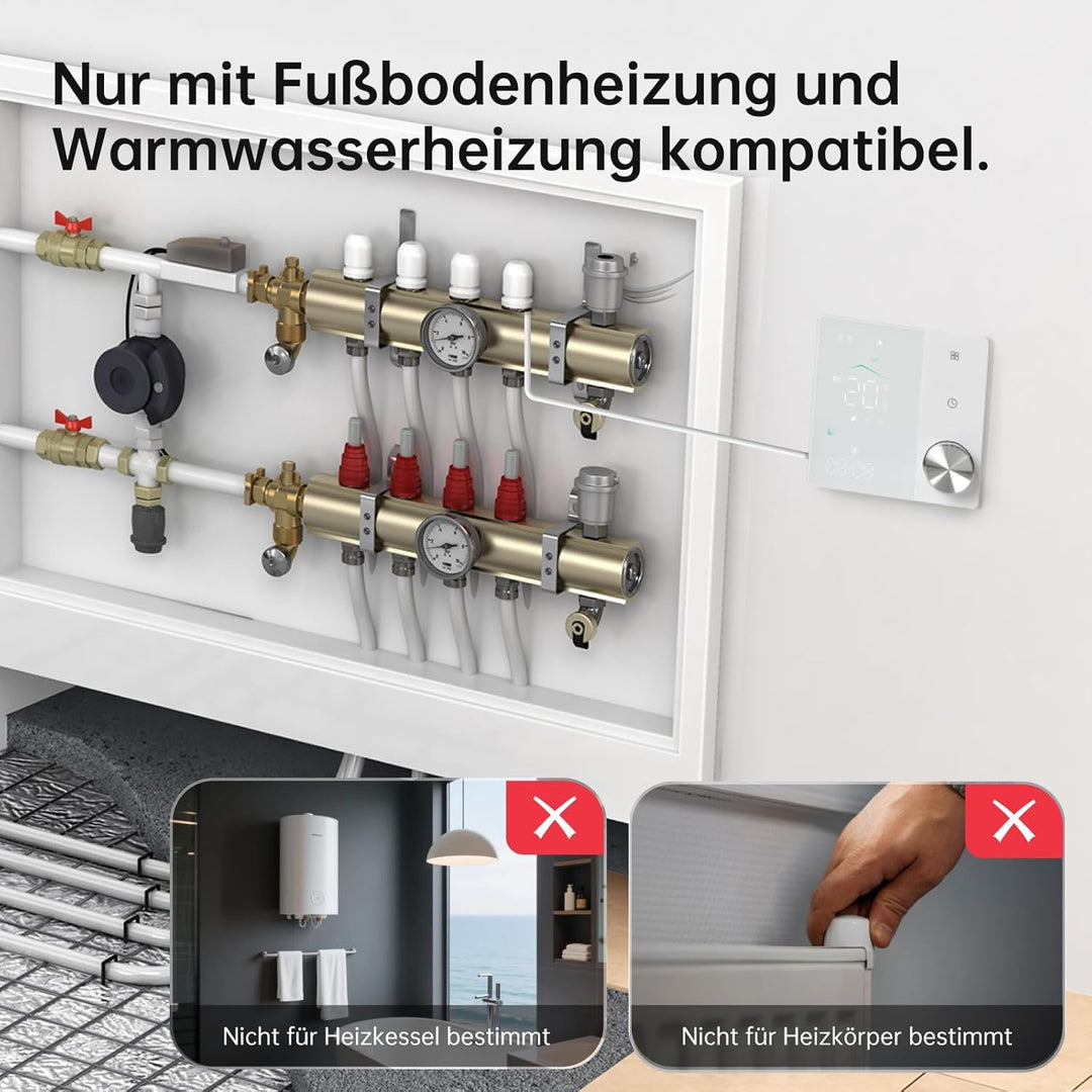 VEXA Programmierbarer Smart Thermostat WiFi/Matter mit Drehknopf für Warmwasser-Fussbodenheizung | S