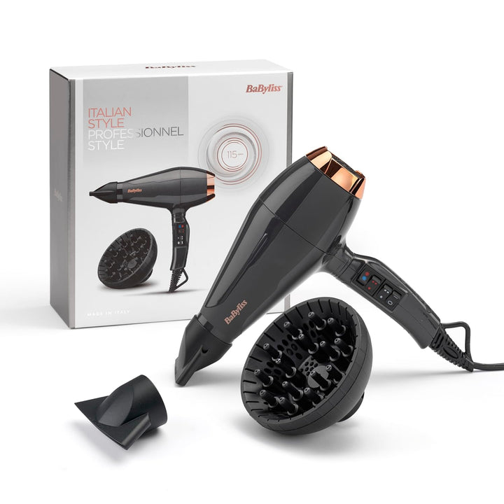 BaByliss Italian Air Pro 2200, Grau, AC-Motor, 2200 W Leistung, Ionen-Technologie, 6719DE Single, Si