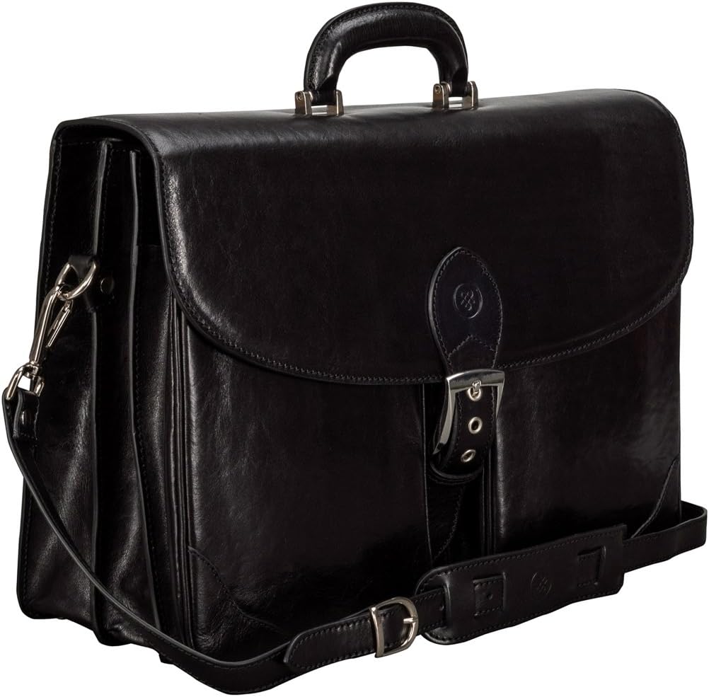 Maxwell Scott Italienische Herren Leder Aktentasche Tomacelli in Schwarz, Schwarz