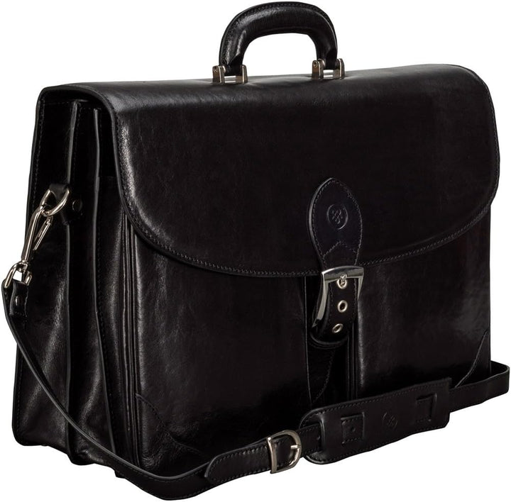 Maxwell Scott Italienische Herren Leder Aktentasche Tomacelli in Schwarz, Schwarz