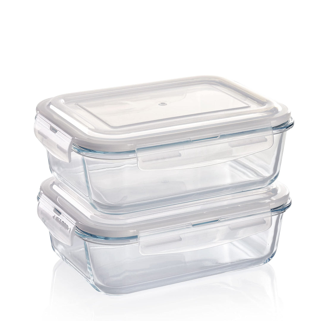 Grizzly Glas Frischhaltedosen, Set 2X 1520 ml, luftdicht, rechteckig, Click-Verschluss, vielseitige