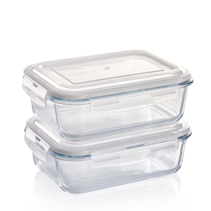 Grizzly Glas Frischhaltedosen, Set 2X 1520 ml, luftdicht, rechteckig, Click-Verschluss, vielseitige