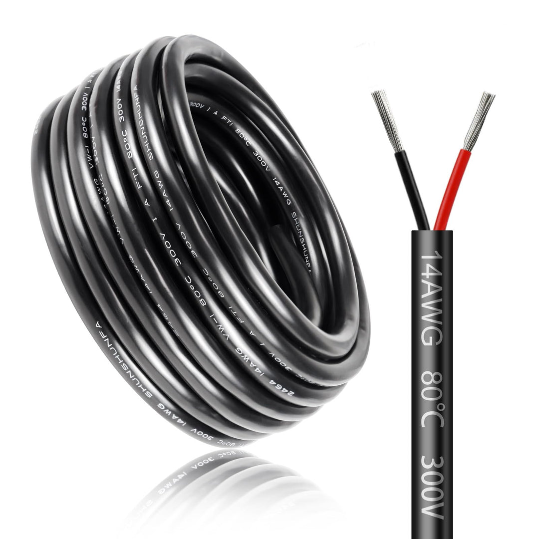 30 Meter 14AWG 2x2,0mm² Elektrischer Kabel, 2 Adriges Kabel 5V/12V/24V/300V Stromkabel Verzinntes Ku
