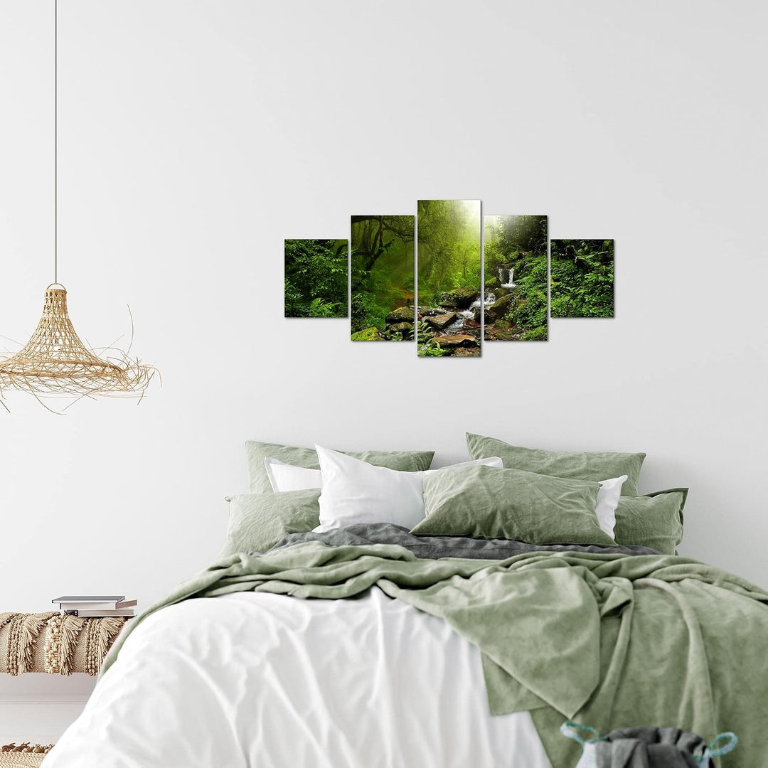 Runa Art Wandbilder Natur Wald 5 Teilig Bild auf Vlies Leinwand Deko Wohnzimmer Schlafzimmer Landsch