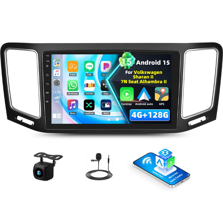 4+128G Android 15 Autoradio für Volkswagen Sharan II 7N Seat Alhambra II 2012-2015, 9" Incell Touchs