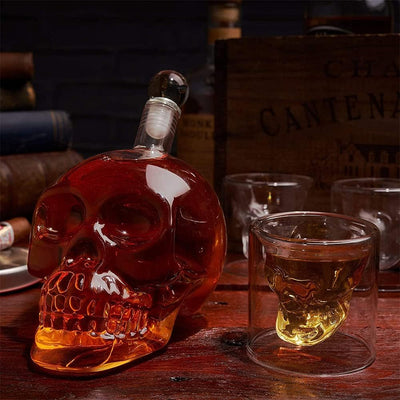 Flaschen Whiskey Skull, Whiskey Karaffe Dekanter, Totenkopf Whisky, Whisky Gläser, Kristall Whiskygl