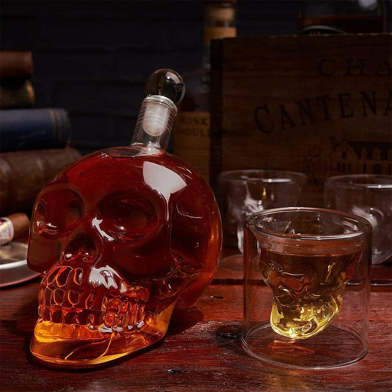 Flaschen Whiskey Skull, Whiskey Karaffe Dekanter, Totenkopf Whisky, Whisky Gläser, Kristall Whiskygl