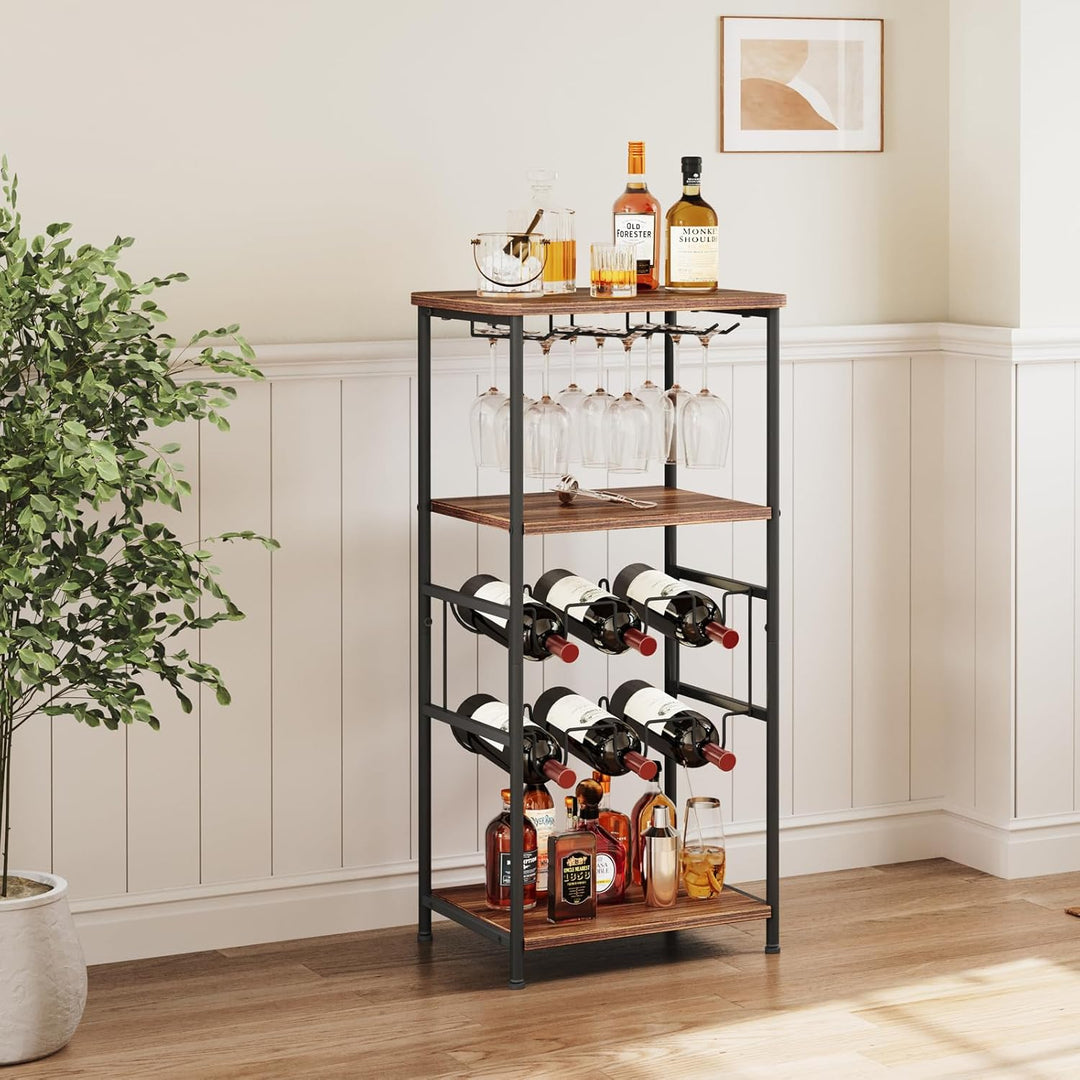 Dripex Weinregal, 5 Etagen Freistehendes Weinregal mit Glashalter und Tischplatte, Flaschenregal für