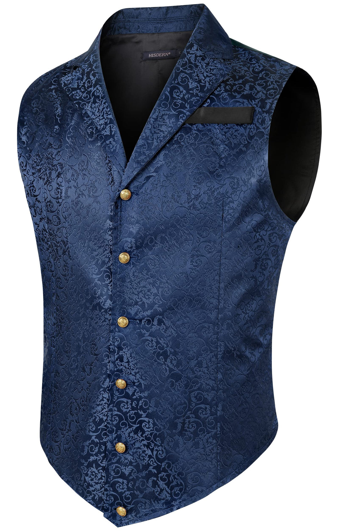 HISDERN Herren Paisley Weste Formelle Hochzeit Party Gothic Steampunk Revers Weste für Herren L Navy