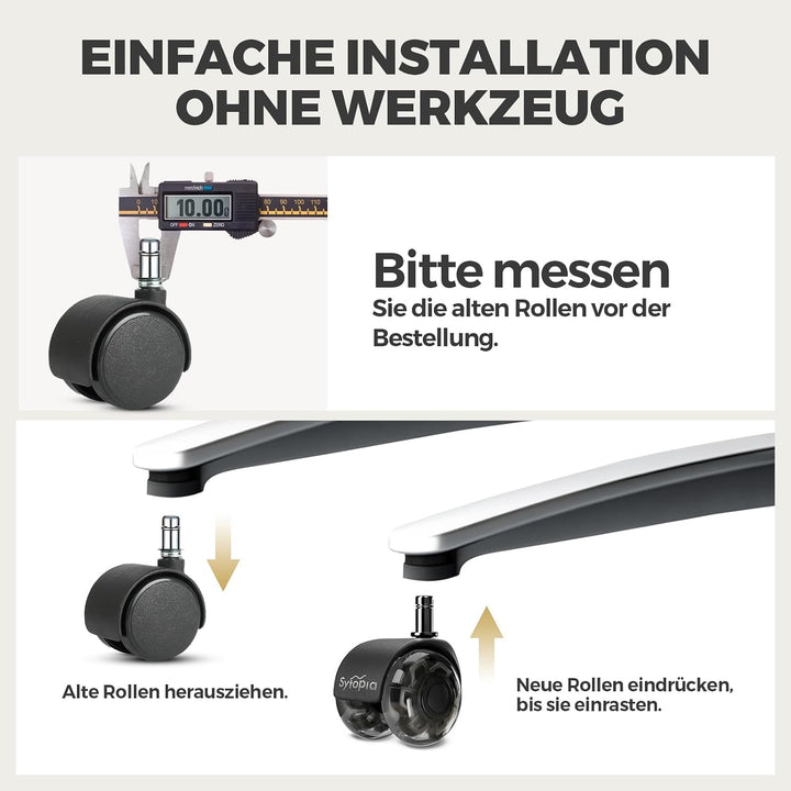Sytopia Bürostuhl Rollen 10mm x 22 mm, Nur kompatibel mit 1KEA Stuhl (Nicht für 11mm stuhlrollen), 5