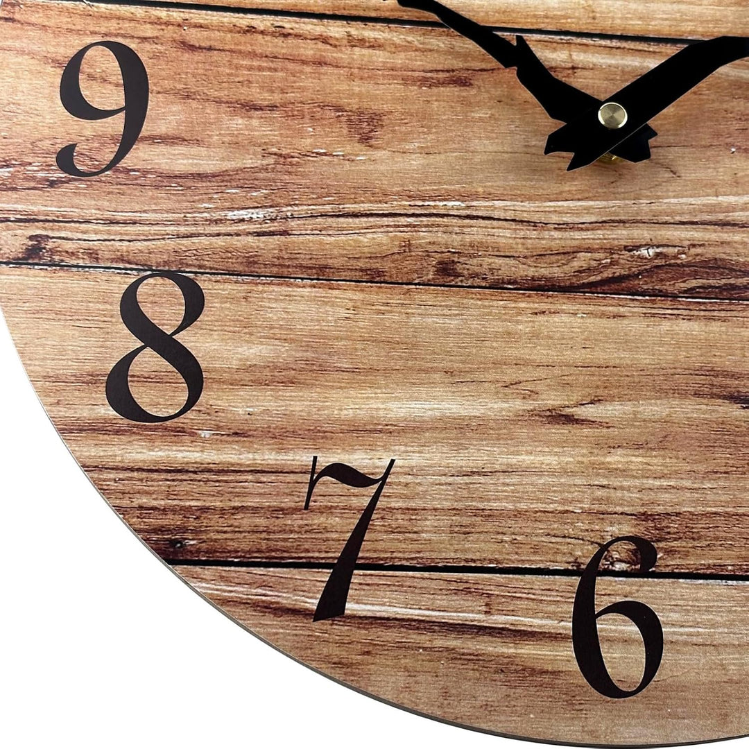 Plumeet Wanduhr, 30cm Rahmenlose Hölzerne Wanduhren mit Leisem Quarzwerk, Rustikale Landhaus-Walnuss