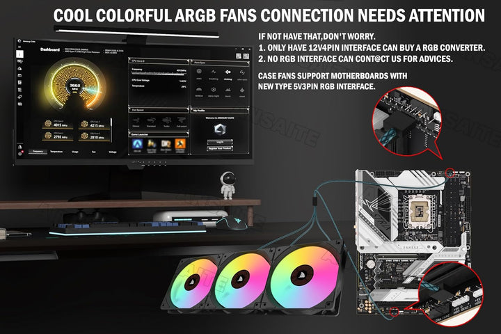KEDIERS PC Gehäuse Vorinstallierter 5 × 120MM Schwarz Lüfter, ATX Mid Tower PC Gehäuse, Computergehä