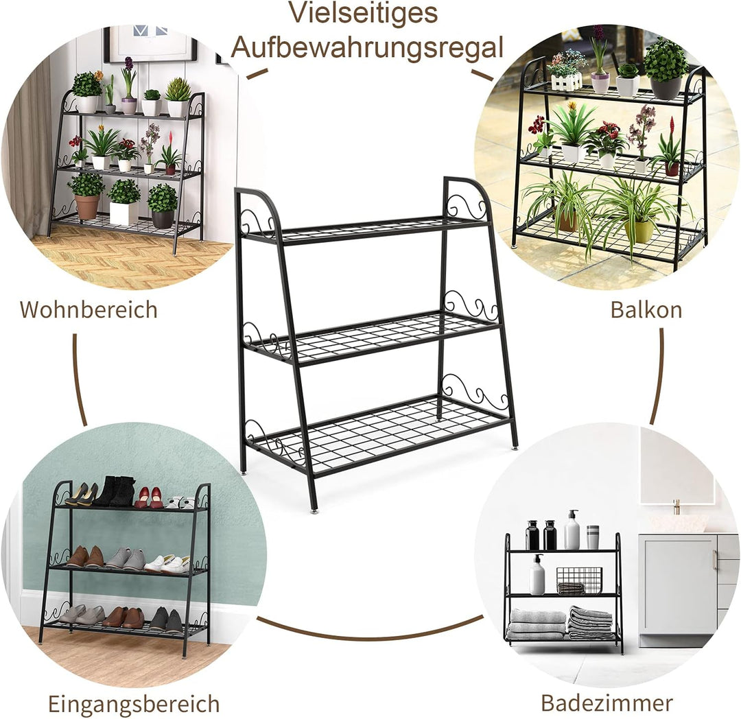 COSTWAY 3-stufiger Metall Pflanzenständer, Multifunktionales Pflanzenregal Ausstellungsregal für dri