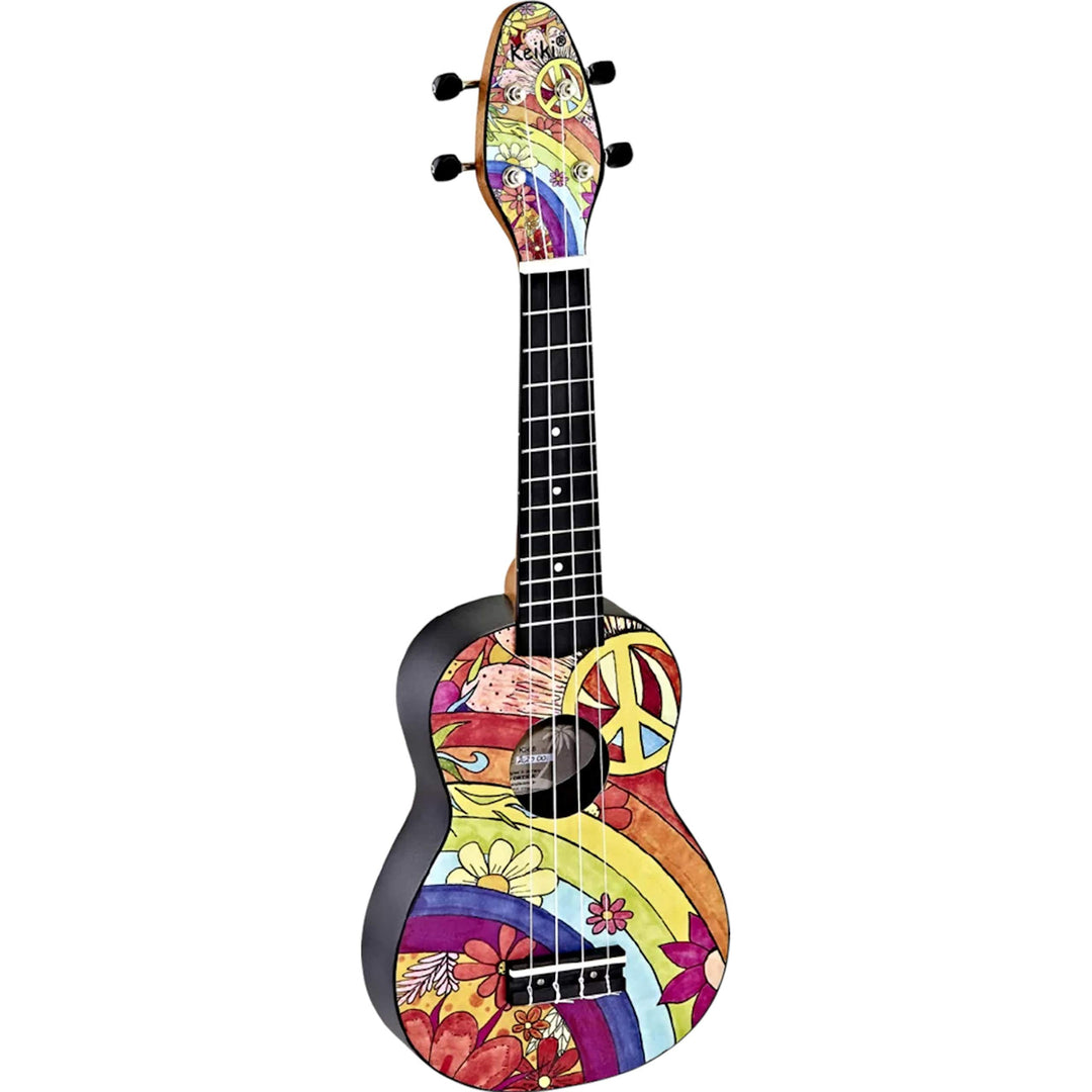 Ortega Guitars Sopran Ukulele bunt - Keiki K2 - Starterkit inklusive Tuner, Gurt, 5 Medium Plektren