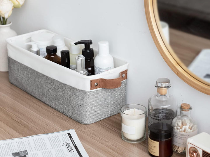 StorageWorks Schmale Aufbewahrungskorb Bad, Robuste Schrank Organizer, Körbe Aufbewahrung mit Griffe
