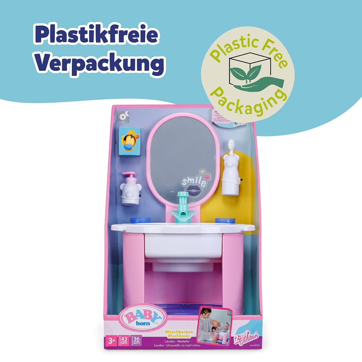 BABY born Waschbecken - Puppenwaschtisch inkl. Zahnbürste &amp; Seifenspender - Mit echtem Wasser - Benö