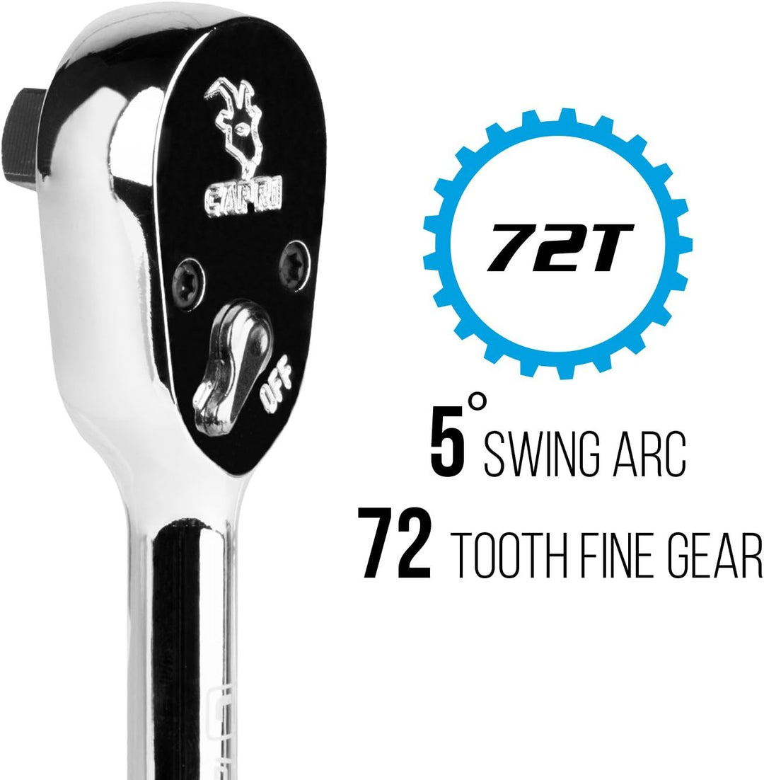 Capri Tools Knarre mit 1/2-Zoll-Antrieb, 72 Zähne, 5-Grad-Schwingbogen 1/2" Drive, 1/2" Drive