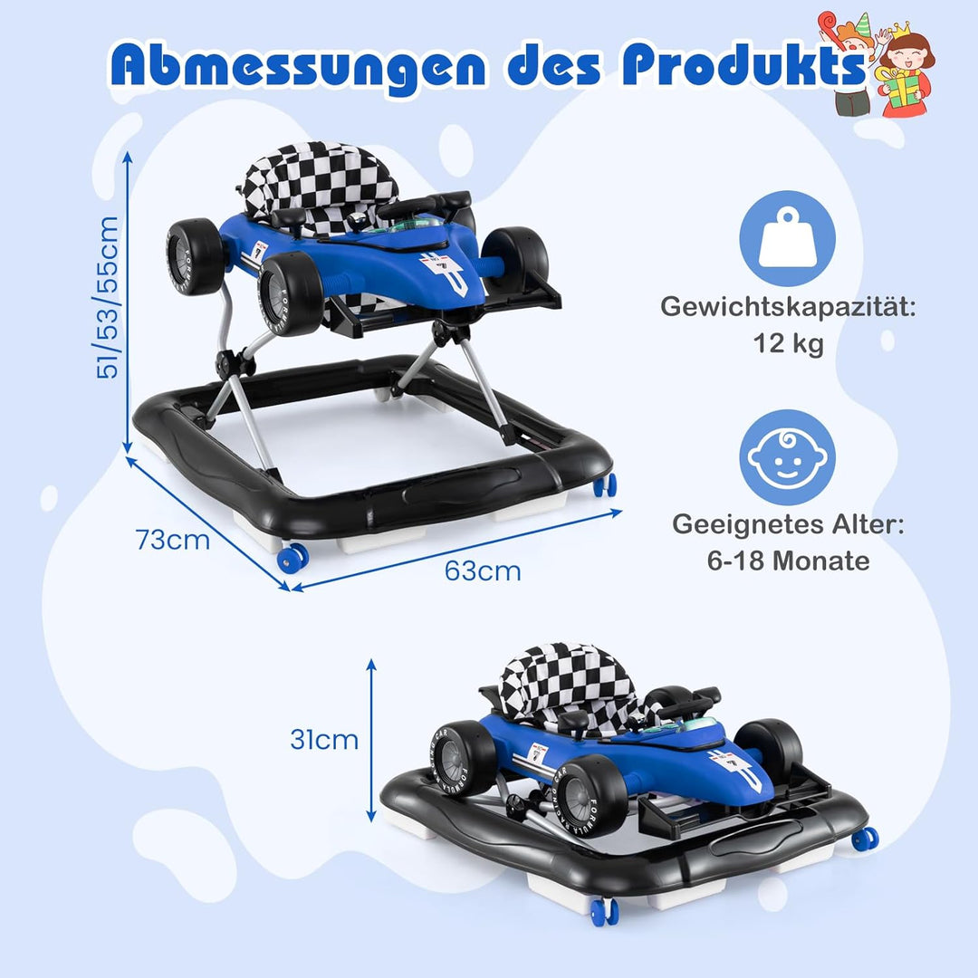 COSTWAY 4 in 1 Lauflernhilfe, Lauflernwagen klappbar mit einstellbarer Höhe, Baby Walker Autoförmig