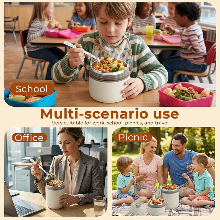 Edelstahl Lunchbox 650ml, Bento Box Edelstahl mit 2 Fächern, Lunchbox mit Besteck, 304 Edelstahl Ess