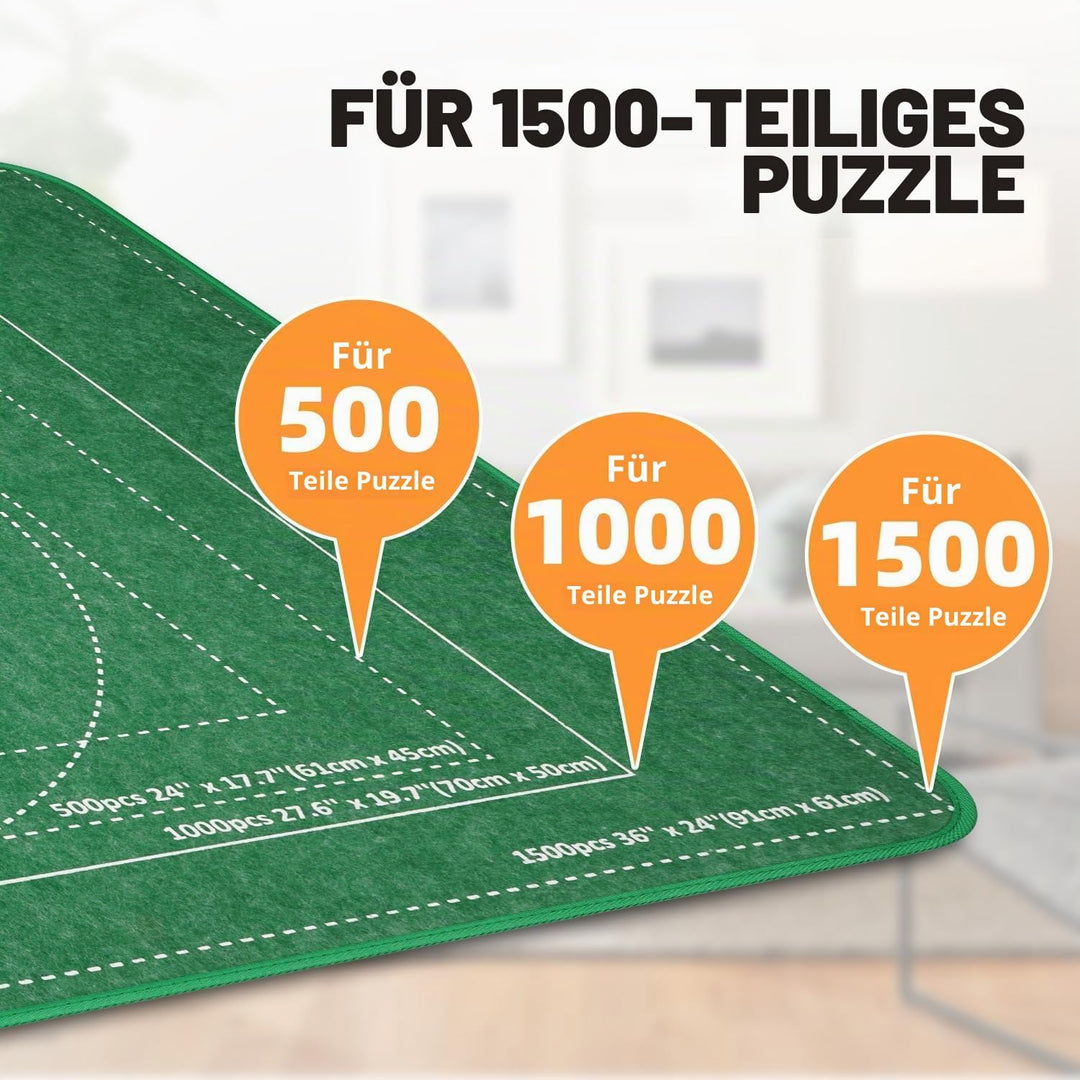 MOZOOSON Faltbares Puzzlebrett 1500 Teile, Tragbare Puzzlematte mit Staubdichter & 8 Puzzle Sortiere