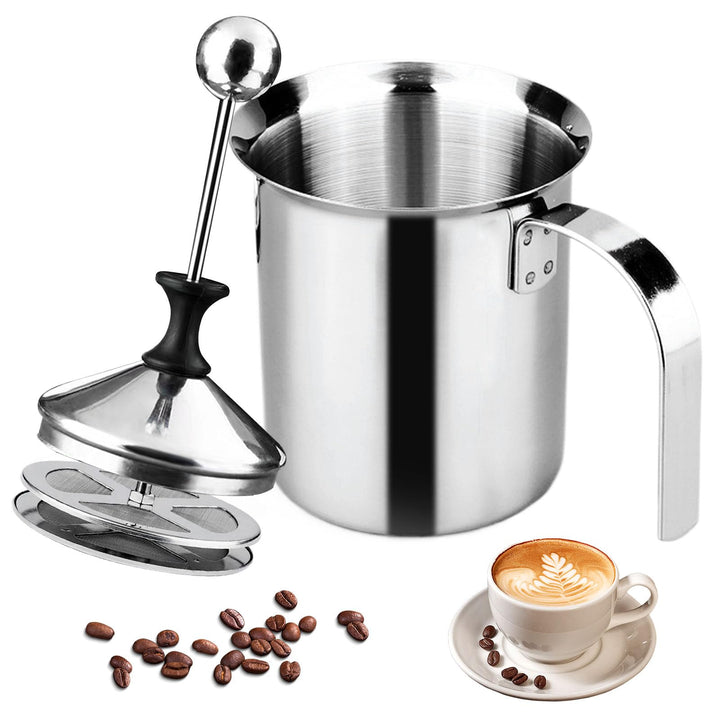 400ml Edelstahl Double Mesh Milchaufschäumer Manuell, 304 Edelstahl Hand Milschäumer, Speziellem Drü