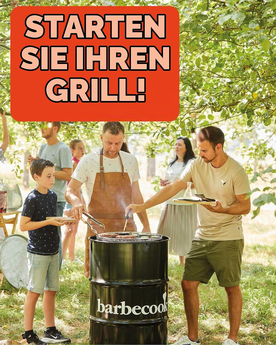 barbecook Edson Grilltonne, feuertonne mit grillplatte, Grillen für 10 Personen, Schwarz, 60x60x90cm