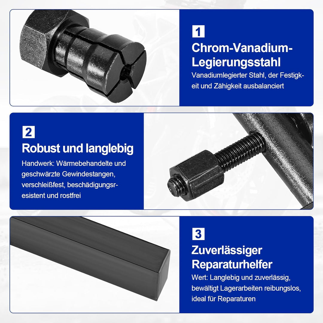CarBole Motorrad-Innenlager-Abzieher-Set mit Aufbewahrungsbox 8-25 mm Innenlager-Entfernungswerkzeug