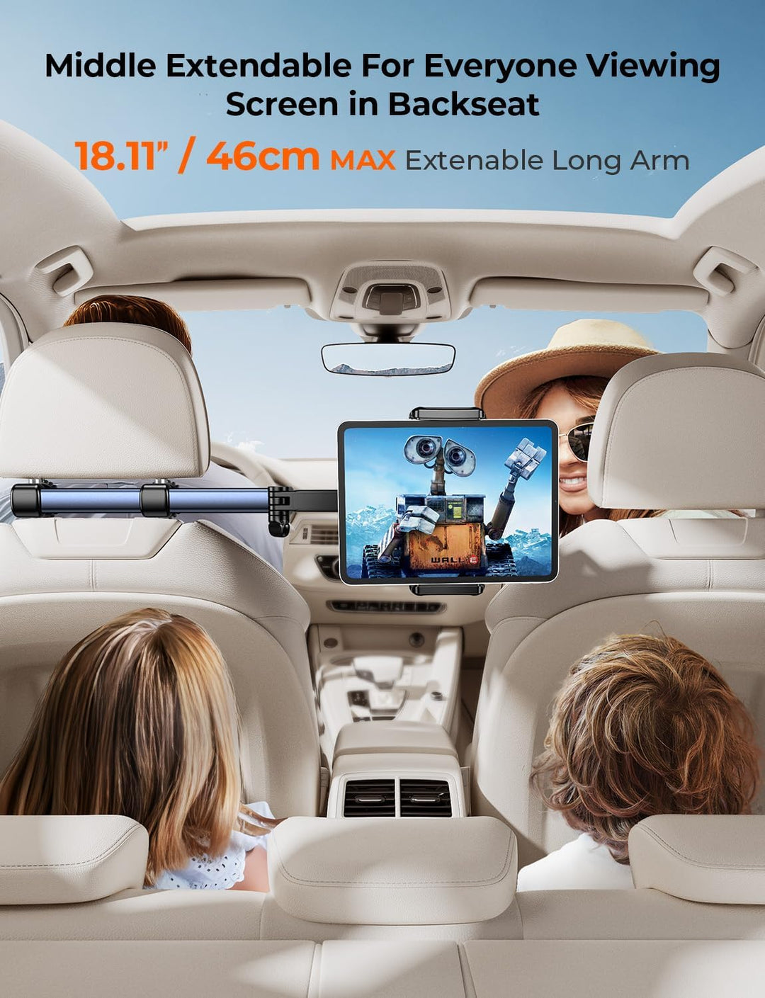 TRYONE Tablet Halterung Auto Kopfstütze - [46cm Langarm] [3 in 1 Ausziehbare] KFZ Tablethalterungen