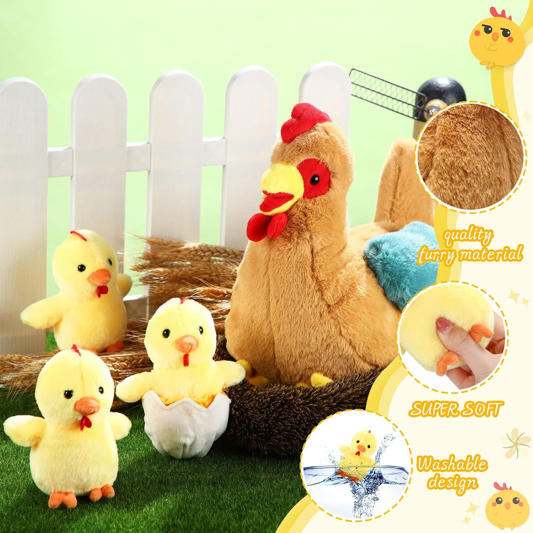 Skylety 25 cm Plüsch Ei Huhn mit Bauch mit Reissverschluss Hühnernest und Klein Baby Küken Stofftier