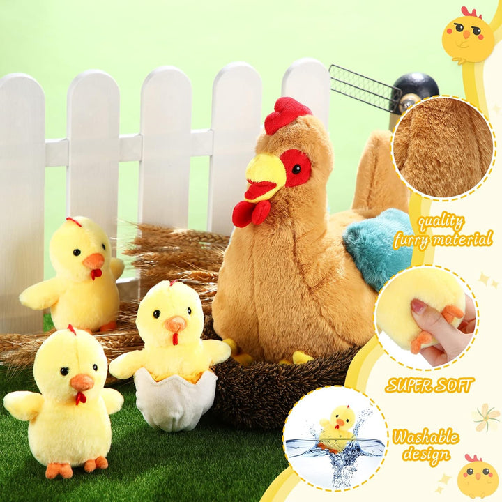Skylety 25 cm Plüsch Ei Huhn mit Bauch mit Reissverschluss Hühnernest und Klein Baby Küken Stofftier