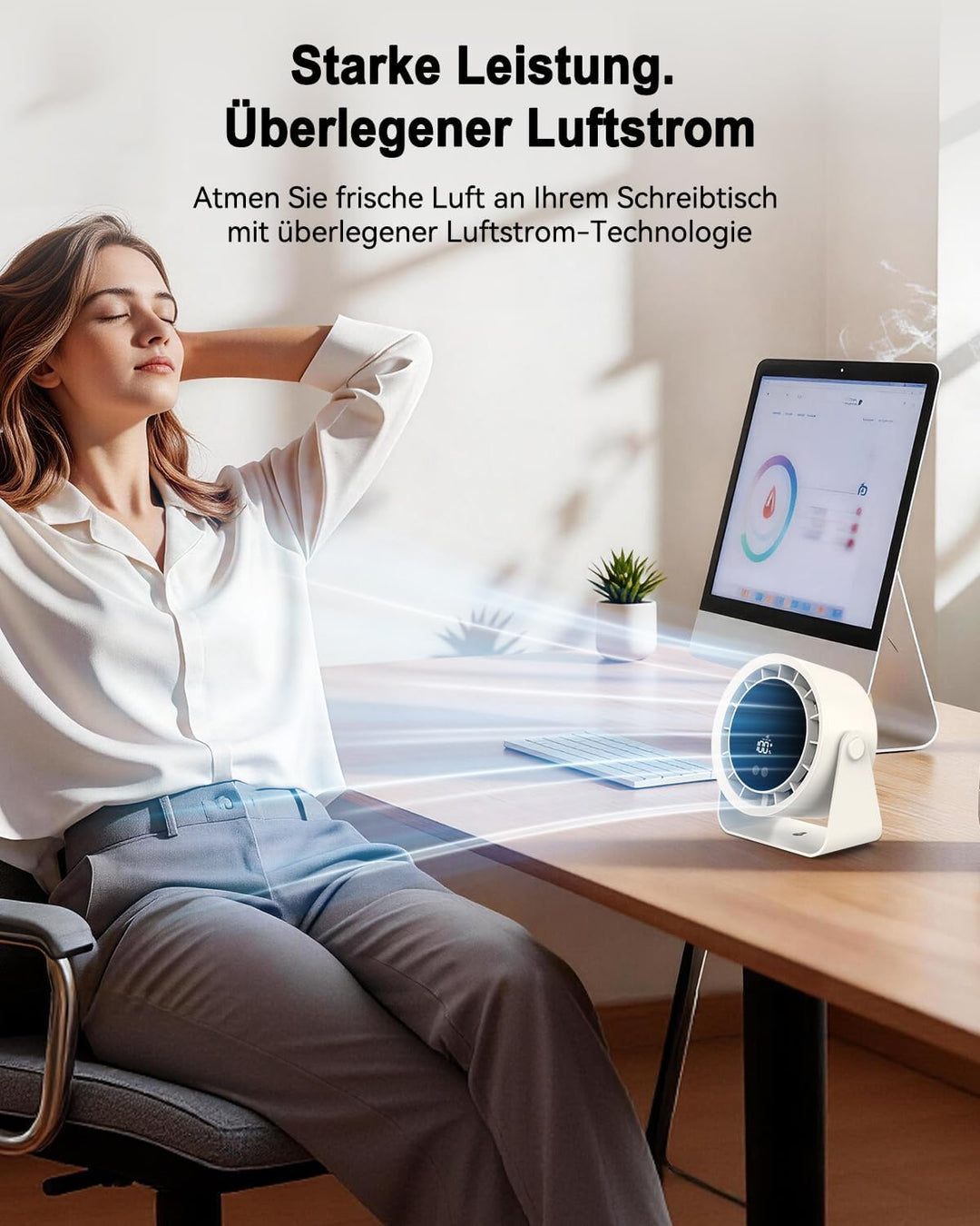 Timiyou Tischventilator Leise 28dB mit 4 Stufen & Turbo, Aufladbarer Akku, 360° Drehen & Kippen, Dig